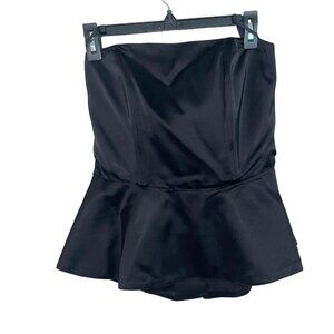 Mr Jax Vintage Womens Bustier Peplum Top Size 10 Black Covered Button Back